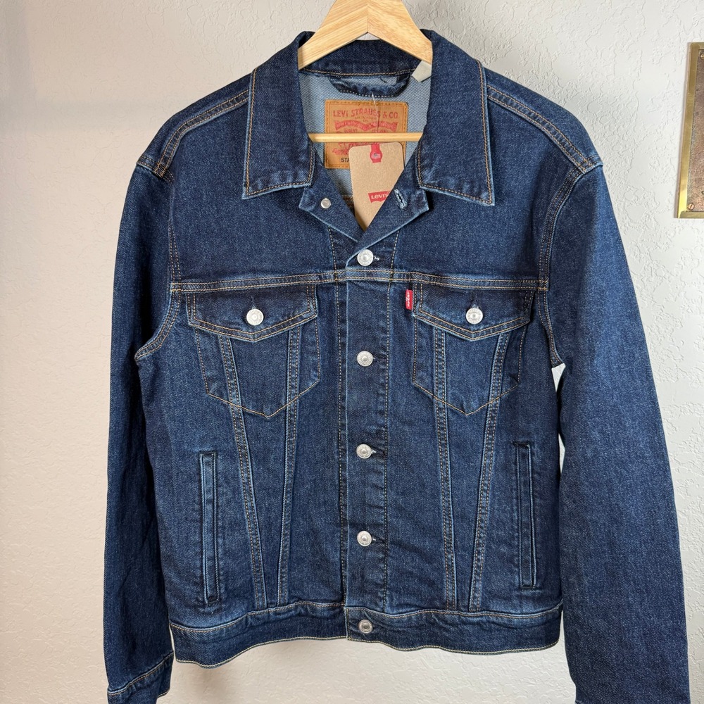 Levis Womens Standard Fit Denim Trucker Jacket Dark Indigo Blue Size S